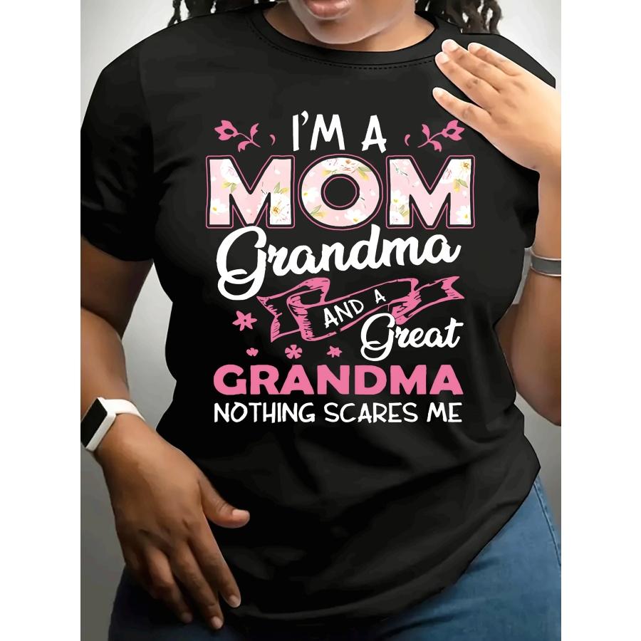 

Funny Grandma Tee Funny Mother s Day Gift Women s Vintage Graphic T-Shirt with Pink Lettering Floral Stars Casual Round Neck Top XXXXXL чёрный