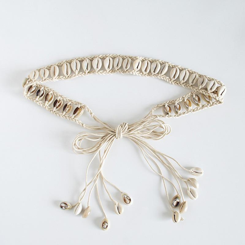 Boho Material Natural Waist Belt With Shell Details For Fashion Women