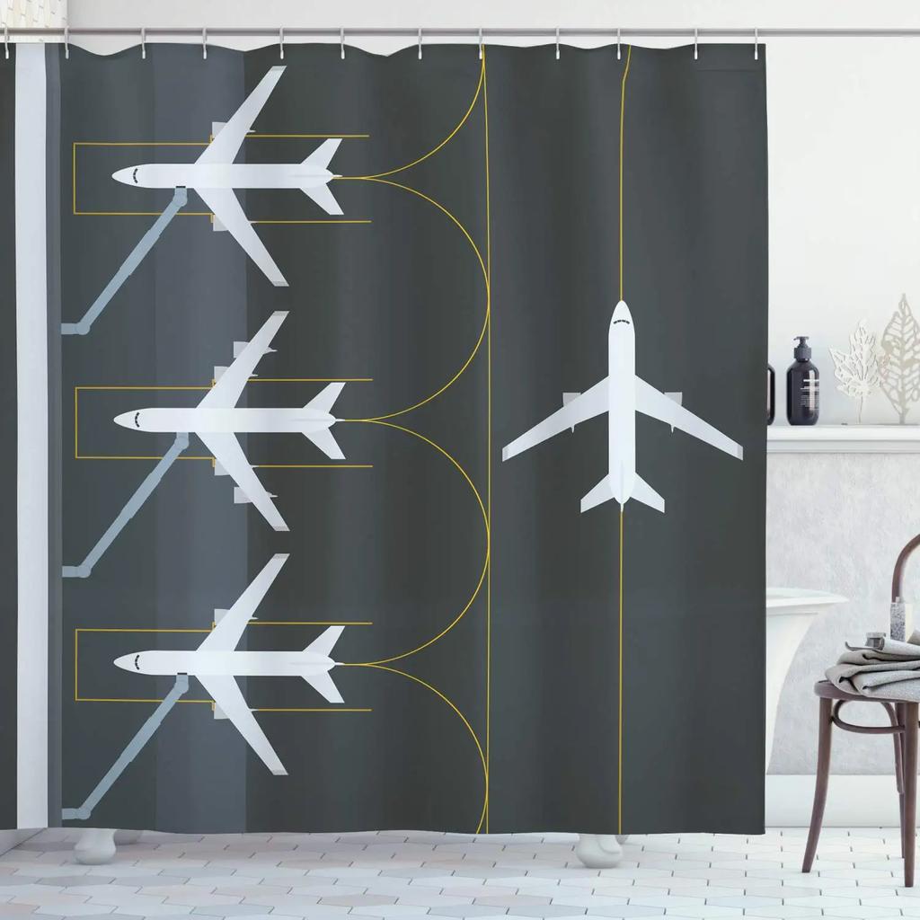 Warcraft Deck Jet Fighter Shower Curtain for Military Fans Bathroom,Warship Plane Coast Shower Curtain Fabric Bathroom Curtains