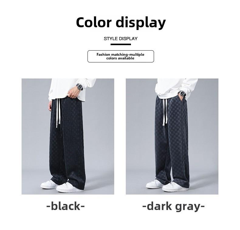 Men's Checkerboard Corduroy Wide-Leg Pants - Casual, Loose Straight Fit for Spring and Summer