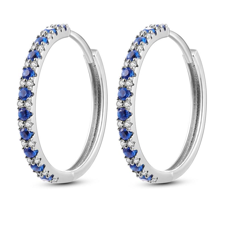 925 Silver Geometric Minimalist Blue Series Jewelry Fashion Zircon Circle Hoop Earring For Women S925 Gift Accessories