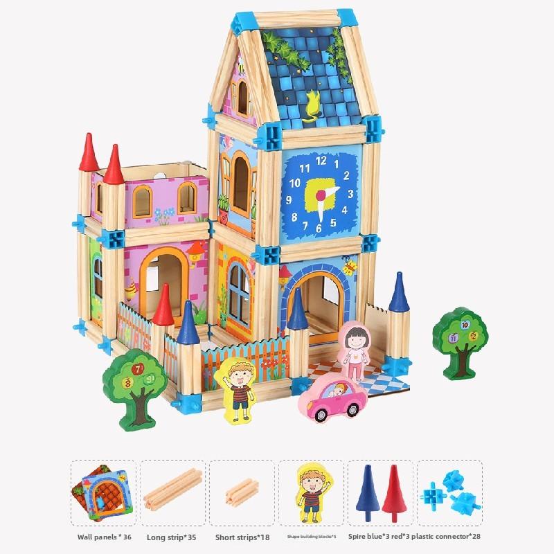 Wooden House Construction Free Assembly Of Building Blocks Children Toy Set For Creative Play And Learning