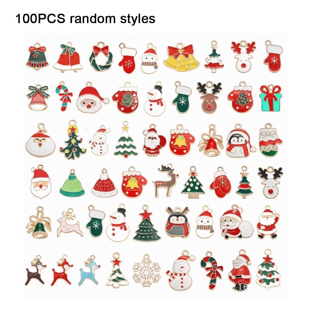 Mixed Colors Christmas Enamel Charms 20/100pcs Bulk Enamel Coating Christmas Tree Pendants DIY Accessories Random Mixed