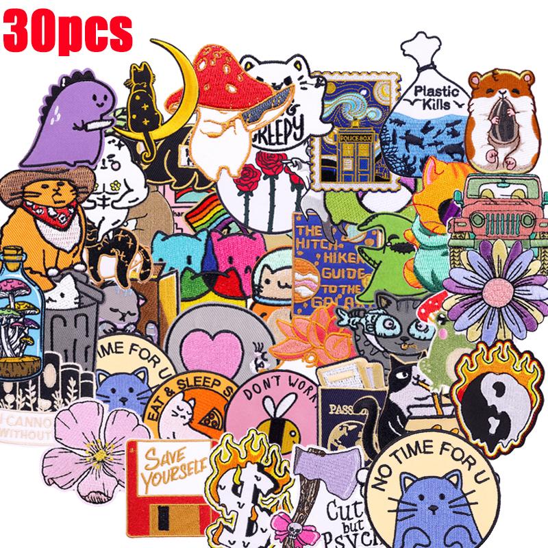 10 /20 /30 /40 /50pcs Random Mixed Cartoon Embroidery Patches On Jackets Diy Animal /Mushroom Iron On Patches For Clothing Sew Stick