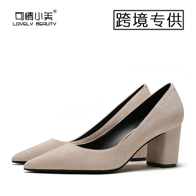 Sexy pointed thick heel comfortable heel high heels suede black single shoes women