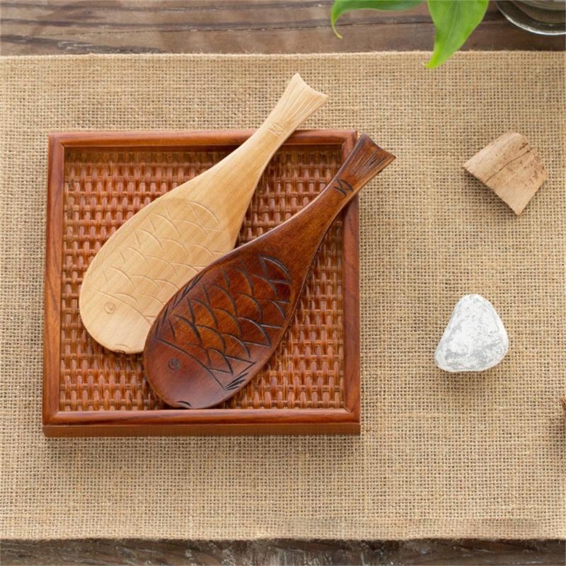 User Friendly Wooden Fish Rice Scoops Heat Resistant Handle Kitchen Tool Unique Shape Multipurpose Cooking Accessory