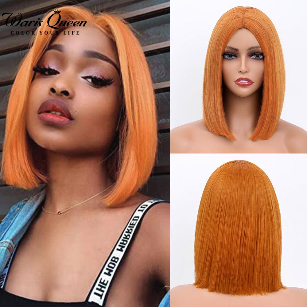 Short Bob Wig With Bangs Synthetic Wigs For Women Straight Ombre Rose Red Pink 12 Inch Heat Resistant Lolita Cosplay Party Hair