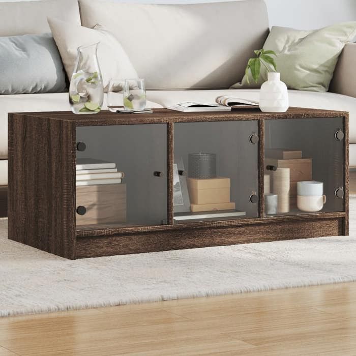 VidaXL Coffee Table with Glass Doors, End Table with Storage, Side Table, Living Room Furniture 836419