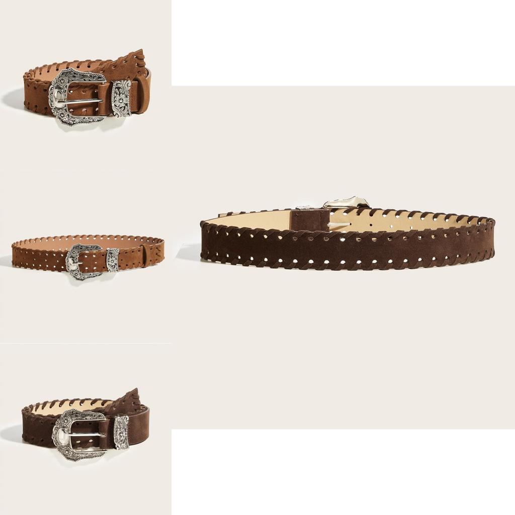 Fashionable Carved Metal Buckle Women Casual Suede Waist Belt For Stylish Outfits