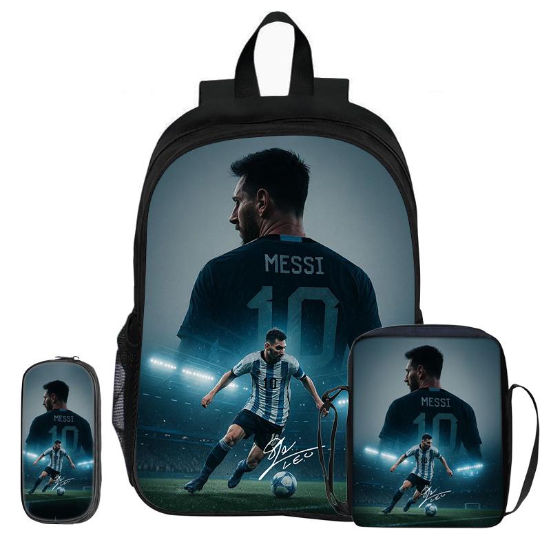 Mochila Estrella de Fútbol niño Mochila Deportiva Escolar Set de 3 Piezas Mochilas Bolsos de Hombro Bolsas para Lápices M-Messi Mochila Escolar Regalo para Niños