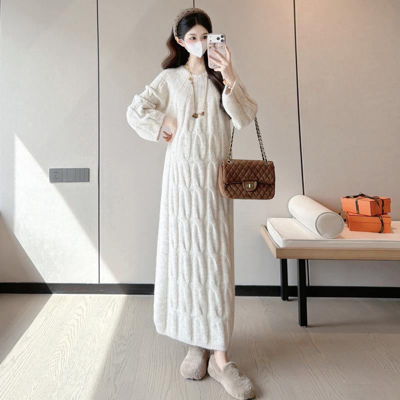Maternity Winter Sweater Dress - Plus Size Long Skirt for Expectant Mothers (2025 High-End Style)