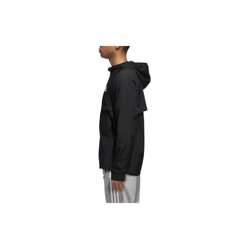 adidas Solid Color Logo Print Long Sleeve Hooded Zip Jacket Men Outerwear Black BR3381