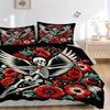 3pcs Skull with Wings Quilt Cover Set (1 Quilt Cover + 2 Pillowcases Without Pillow Core), High-Definition Printing for Home and Dormitory.J082