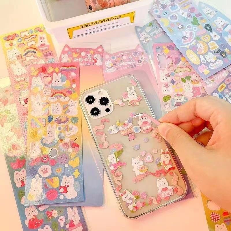 100 Sheets Cartoon Collage Laser Student Diy Decorative Scrapbooking Journals Stationery Supplies Kawaii Handbook Stickers