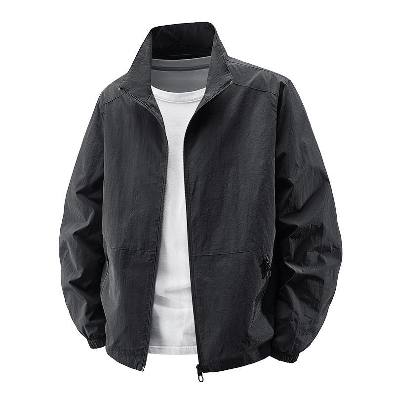Spring and Autumn New Stand-up Collar Jacket Men's Thin Trench Coat Windproof and Waterproof Outdoor Casual Versatile Men's Jacket