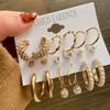 IF ME Korean Butterfly Pearl Stud Earrings Set Fashion Geometry Zircon Hoop Earring Women Jewelry Accessories