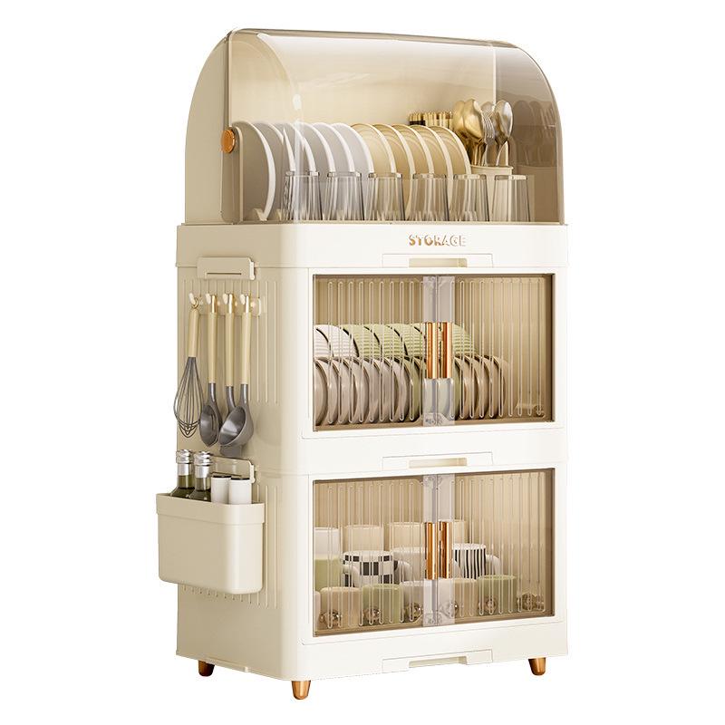 Foldable Multi-Layer Plastic Storage Cabinet with Lid - Organize Bowls, Plates, Baby Bottles, and Cups Dust-Free