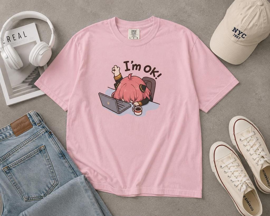 Anya Forger Jsem v pořádku Tričko, Anime Tričko Spy x Family, Unisex Anime tričko, Comfort Colors, Roztomilé Kawaii Grafické tričko, Dárek pro milovníka anime