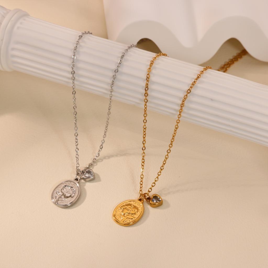 Elegant Geometric Flower Zircon Heart Pendant Necklaces For Women Stainless Steel Flower Necklace Wedding Christmas Jewelry Gift