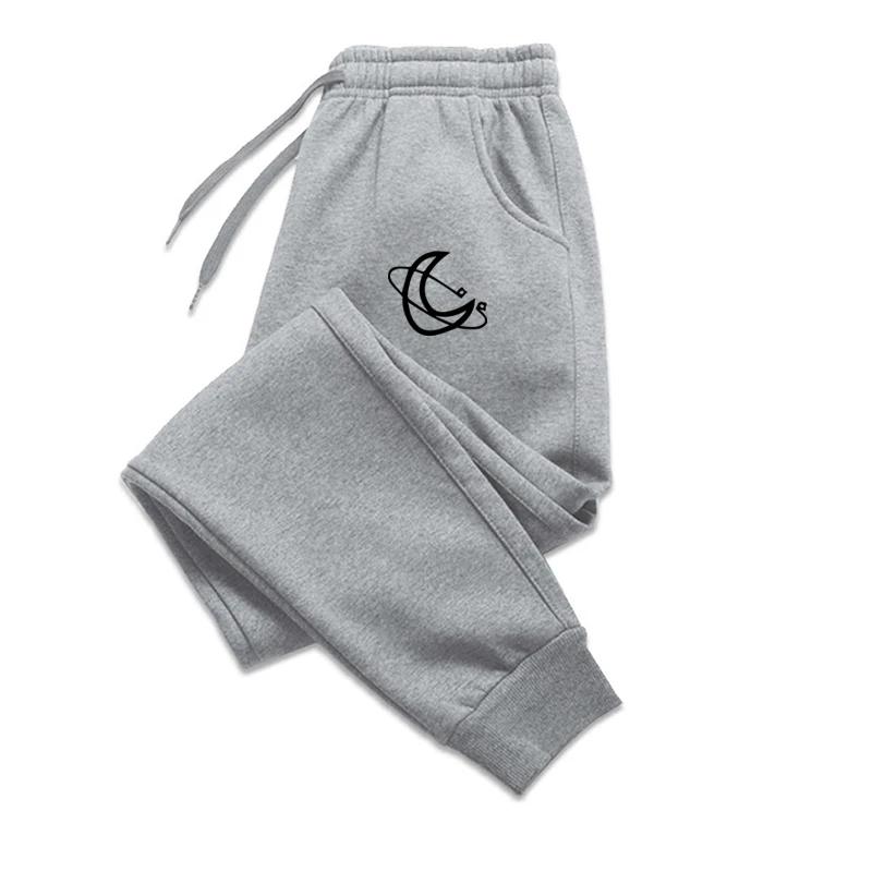 Moon Print Autumn and Winter Wool Men's Pants Fashion Solid Color Casual Jogging