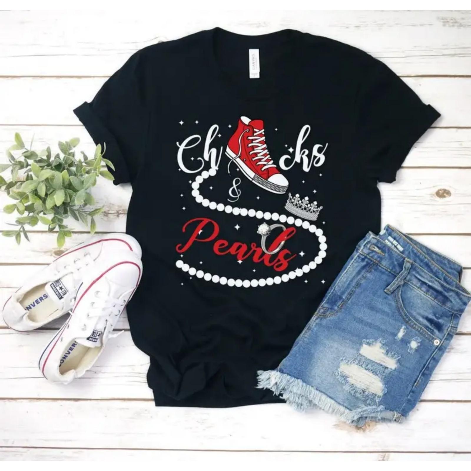 

Chucks and Pearls T-Shirt 2024 Inspirational Shirt Friend Gift Faith Shirt Red Chucks Unisex & Women s Shirts XXXXXL чорний