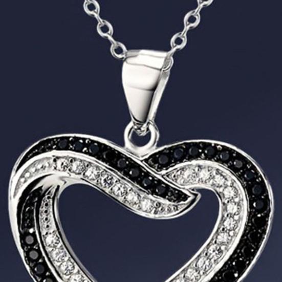 Set Bijuterii Inimi Suprapuse Inimi cu Strasuri Negre Albe Colier și Cercei Pandantiv Inimă Dublă Bijuterii pentru Petreceri Nunti Celebrații