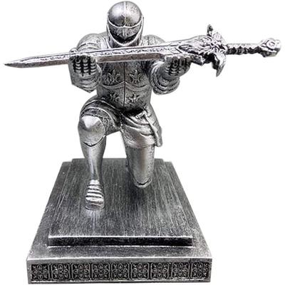 Magnetic Executive Knight Pen Holder with Silver Sword,Cool Pen Holder Home Decoration Desktop Pendant Figurine Executive Soldier Knight