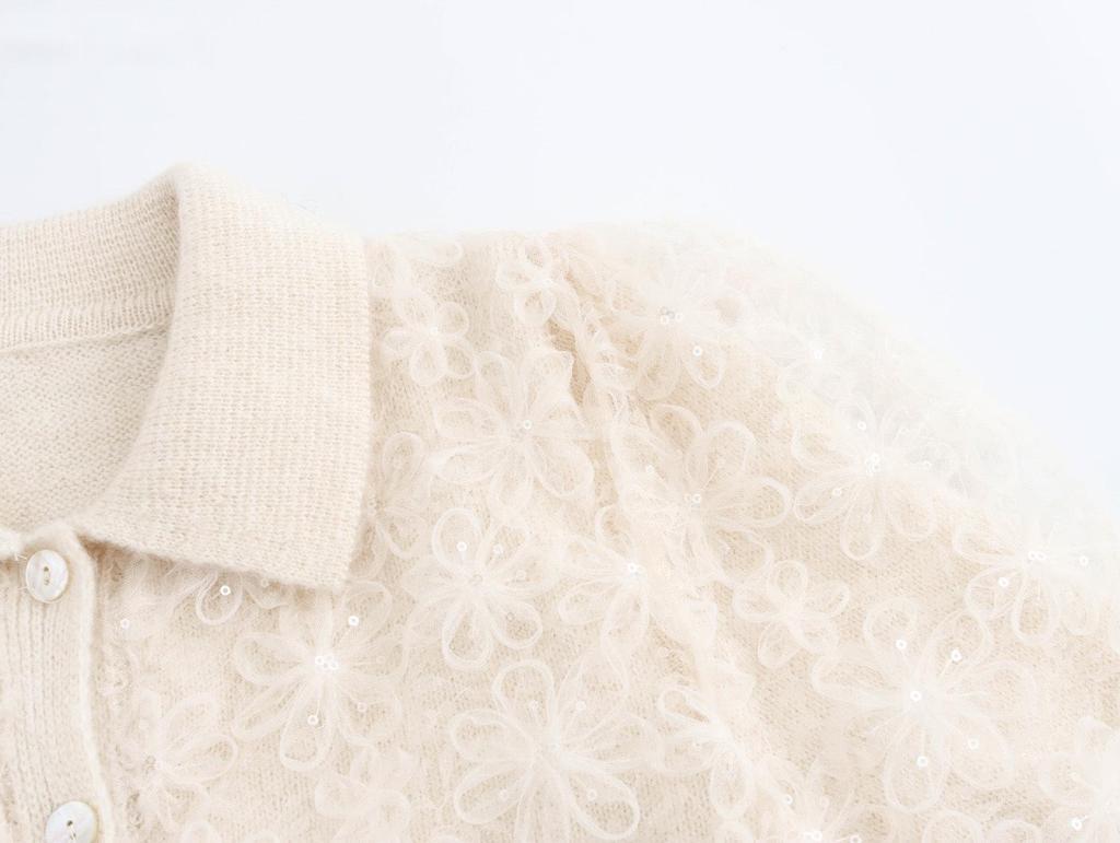 Europäisches & Amerikanisches Retro Spitzen-Pailletten-Revers Strickoberteil - Winter 2024