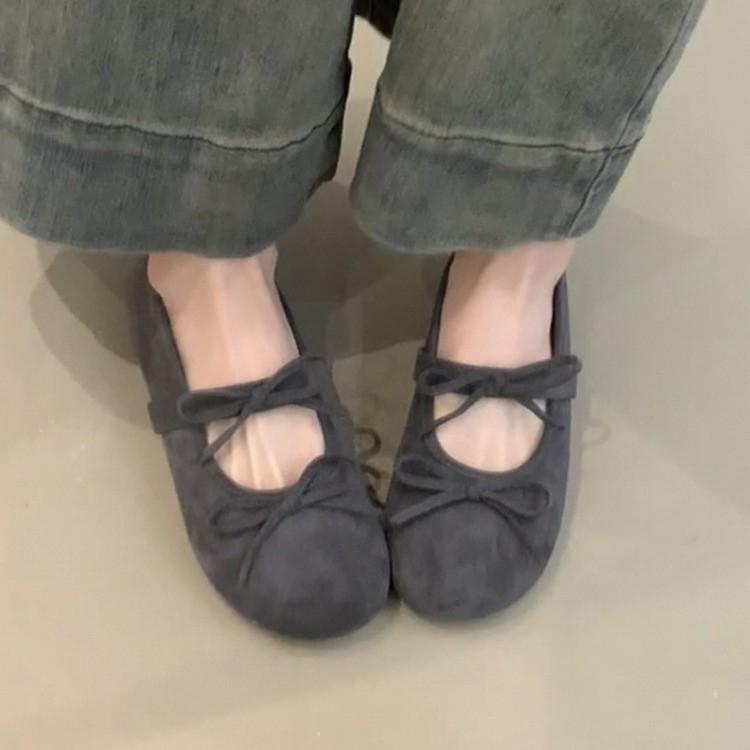 Flat Bow Flat Bottom Light Mouth Ballet Single Shoes Women's Retro Mary Jane Evening Shoes
