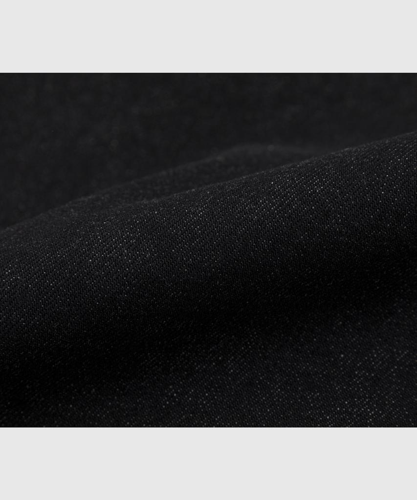 LETTERCOMO Round Pocket Denim Varsity Jacket Black
