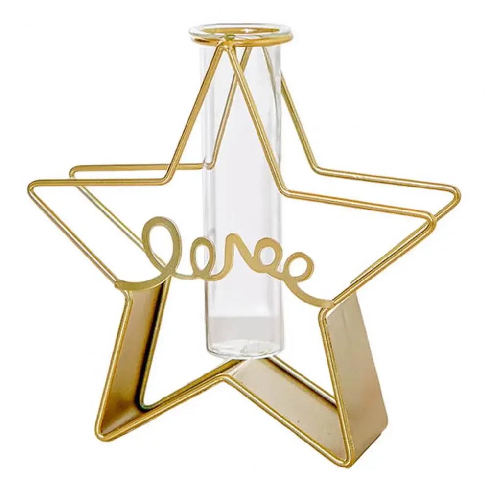 2024 Hydroponic Container 2Pcs/Set Nordic Style Geometric Exquisite Flower Vase Star Shape Metal Frame Glass Home Decoration