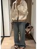 2025 Autumn-Winter Women's Patchwork Hooded Jacket: Loose Fit, Casual Zip-Up Petite Sweatshirt