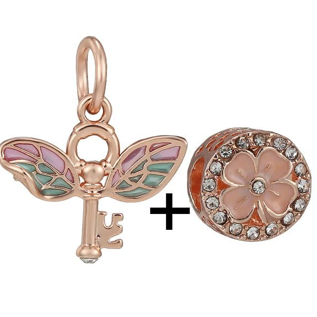 2pcs /Lot New Trend Crown Feather Zircon Hollow Leaves Beads Fit Original Brand Charms Silver Color Bracelets Women Diy Jewelry