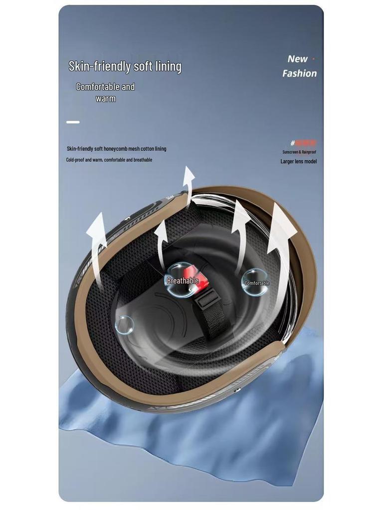 GB 3C Certified Electric Vehicle Helmet for Men & Women: Winter, Rainproof, Fogproof, Warm with Push-Type Lens