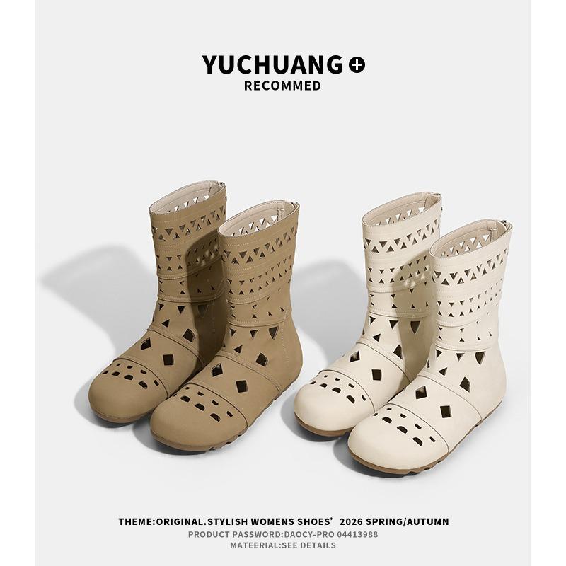 Round head hole short boots summer hollow Martin boots retro breathable versatile cool boots women