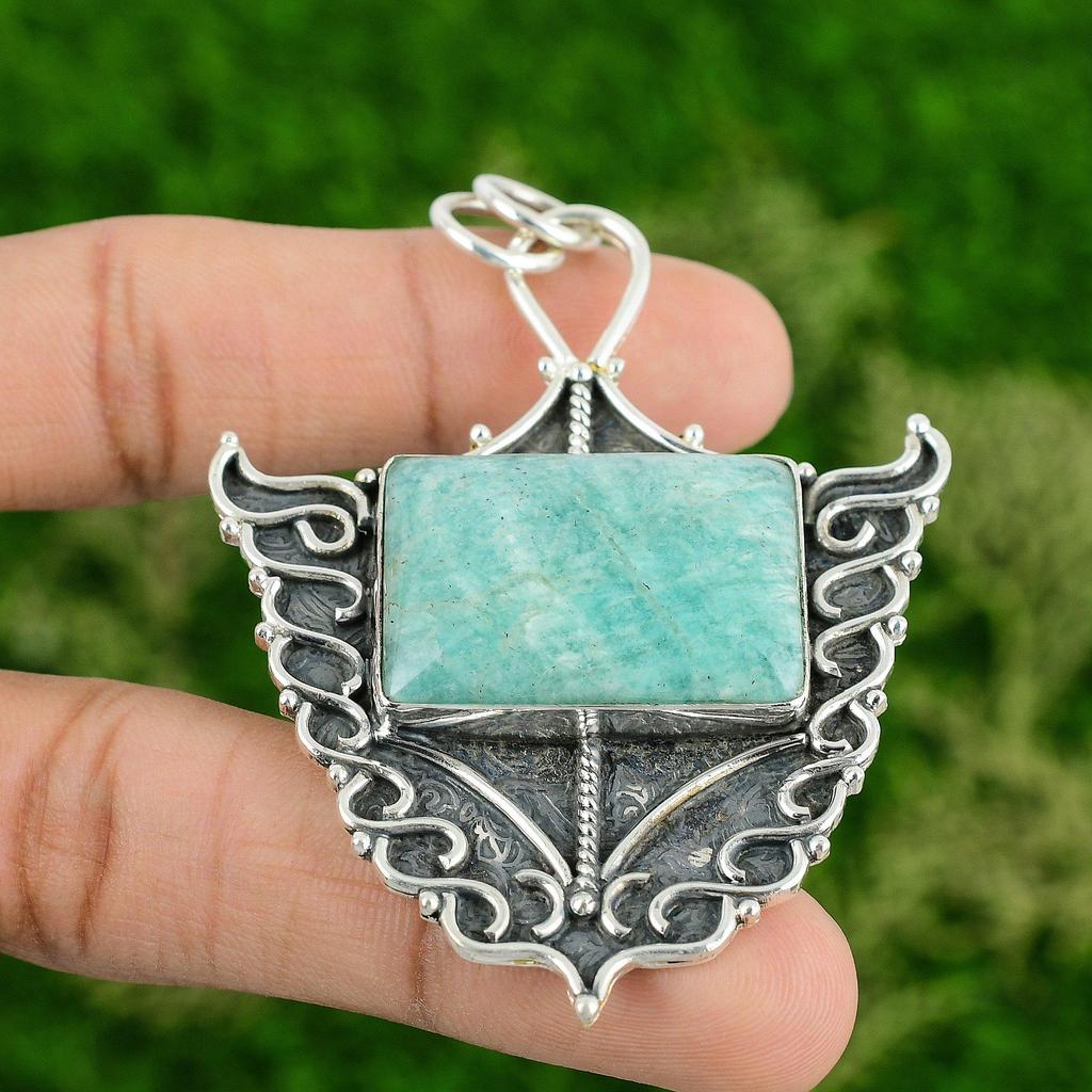 Daughters Day Deal Sterling Silver Radiant Natural Amazonite New Pendant Jewelry