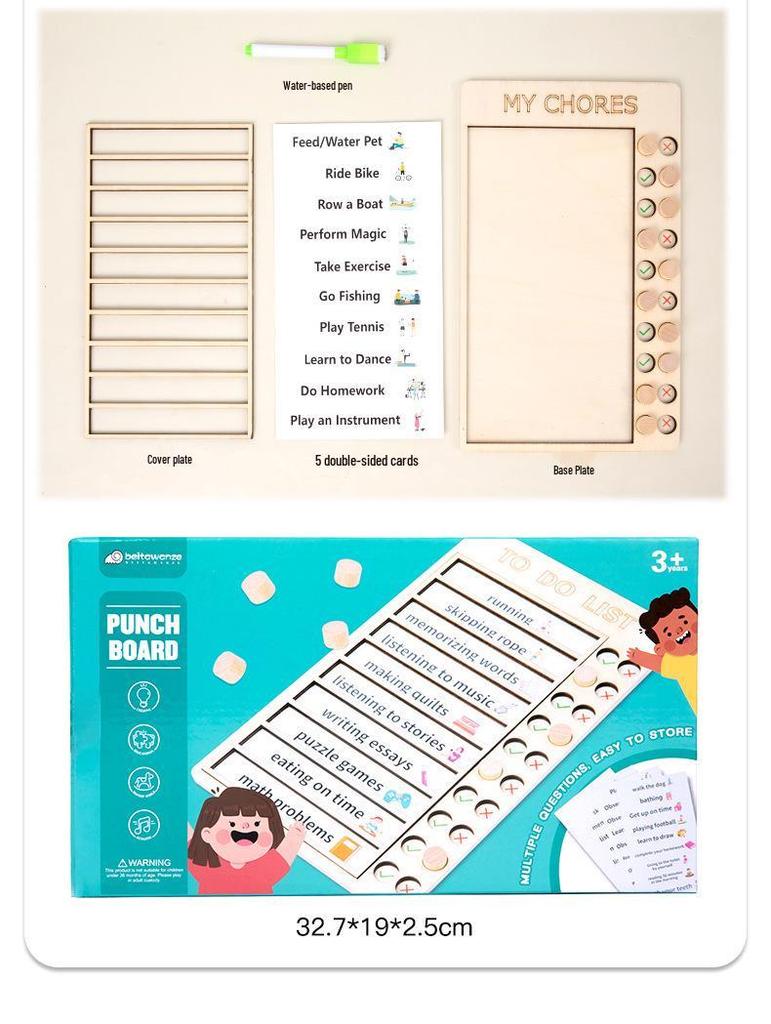 Children's Wooden Educational Check-In Board: Develop Good Habits and Self-Discipline