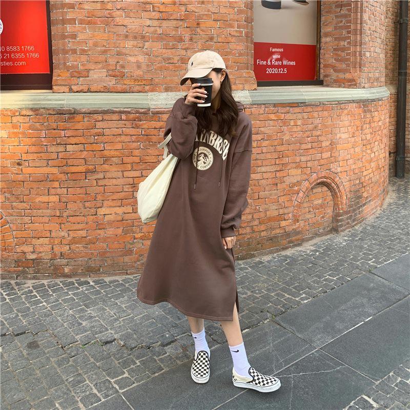 Korean Style Fleece-Lined Hooded Over-Knee Sweatshirt Coat - Plus Size Women's Autumn/Winter 2025 Collection