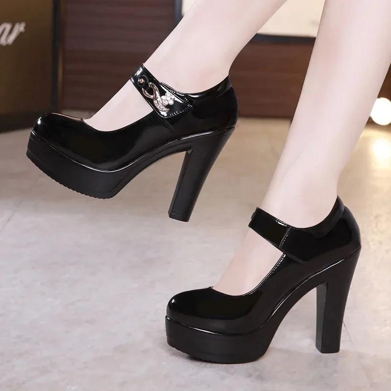 8 10 12cm Kleine Größe 32-43 Mode Schwarz Block Hohe Absätze Schuhe Damen Pumps 2025 Frühling Lackleder Mary Janes Büro Model