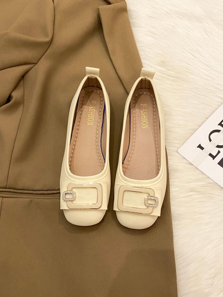 Single Shoes Women's Square Head Shallow Mouth Flat Shoes Spring and Autumn New One-pedal Lazy Shoes 2025 Fairy Wind Doudou Shoes