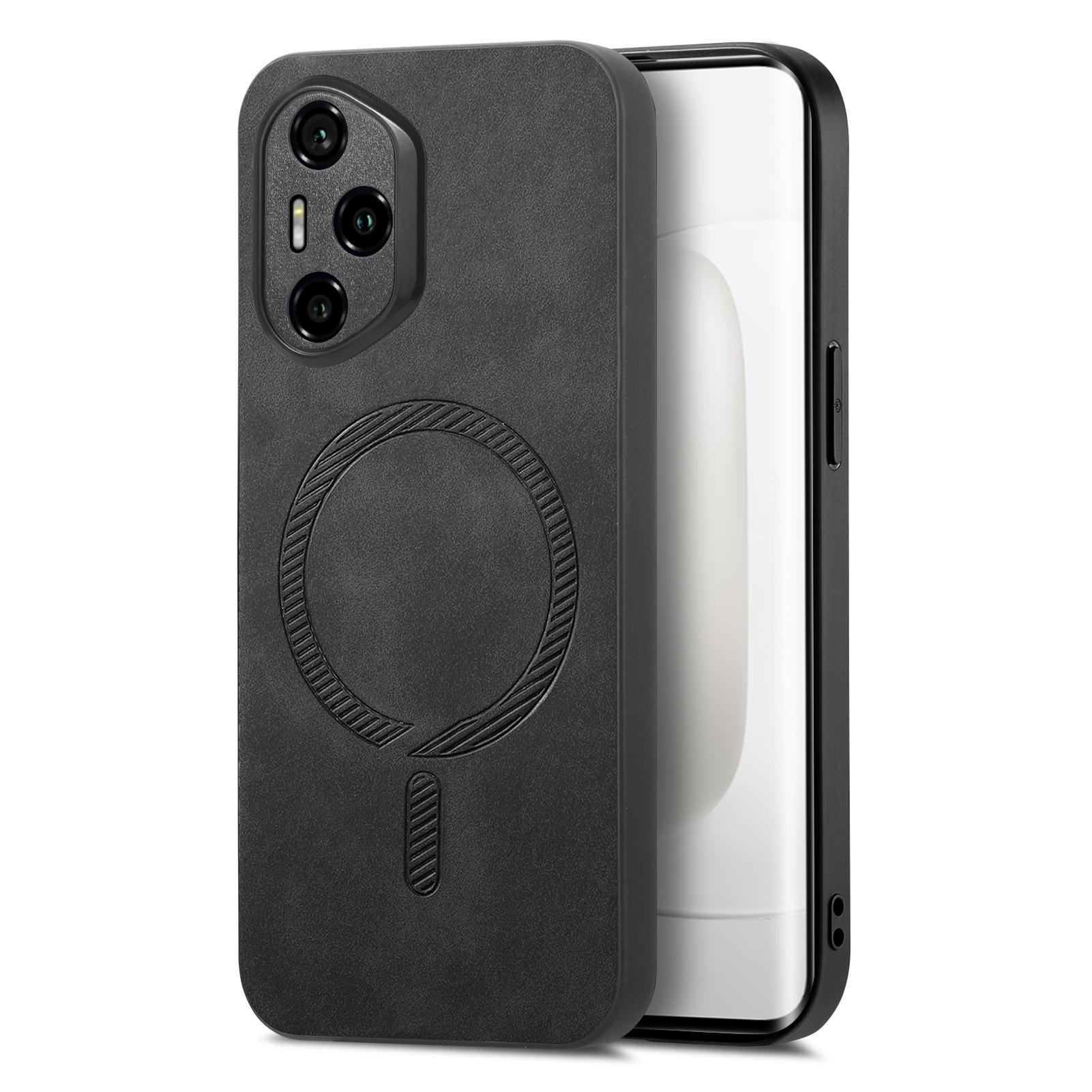 

For Honor 300 Pro Leather Back Case Compatible with MagSafe Skin-touch Phone Cover Black