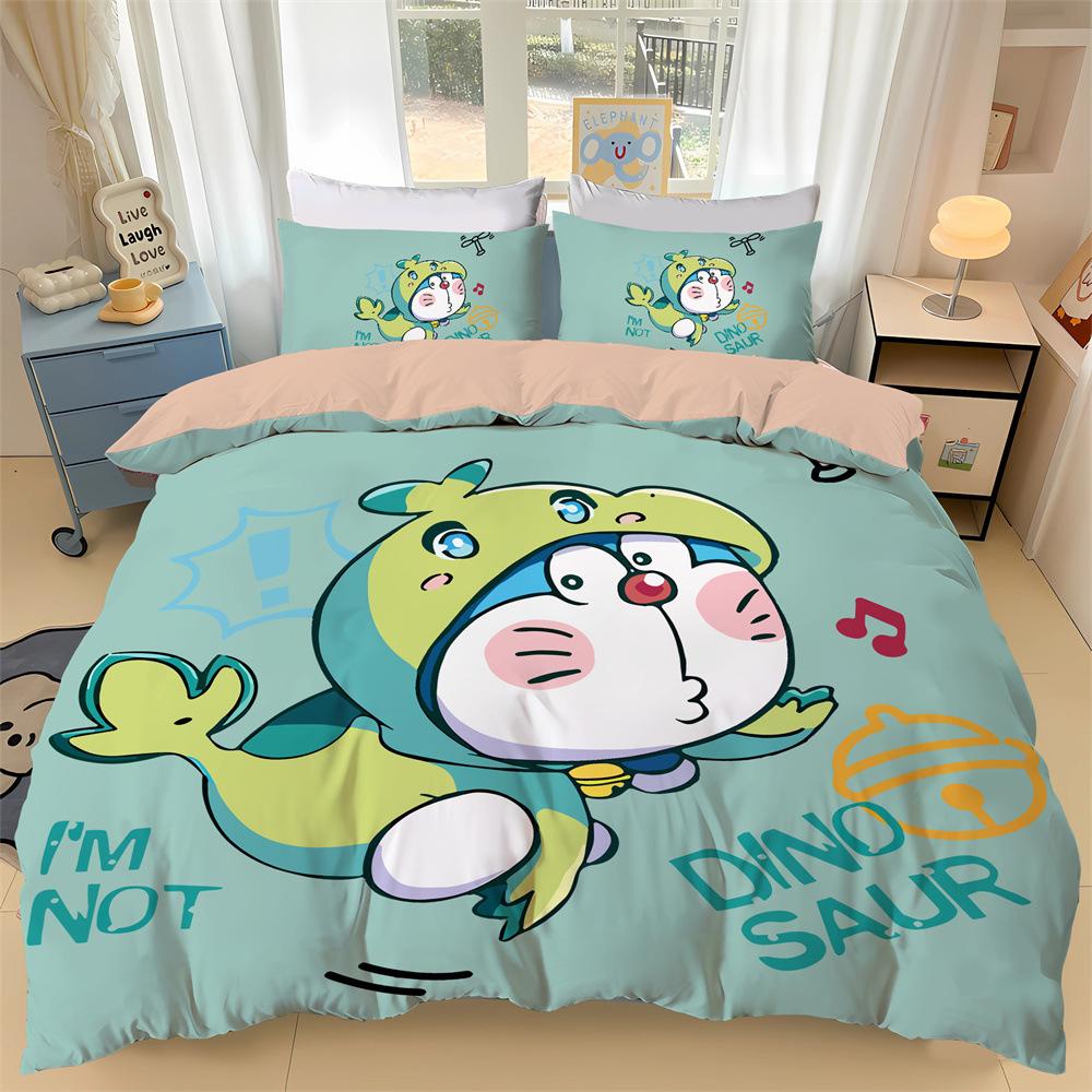 Japanese Anime Dora-emon Quilt Duvet Pillowcase 3D Printed D-Doraemon Bedding Set Duvet Cover for Children and Girls Boys Teen