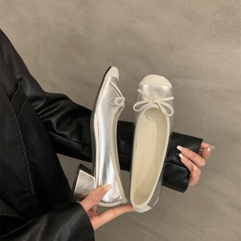 2025 spring and autumn new single shoes gentle wind fairy shoes light mouth bow soft flat bottom one pedal ladyshoes