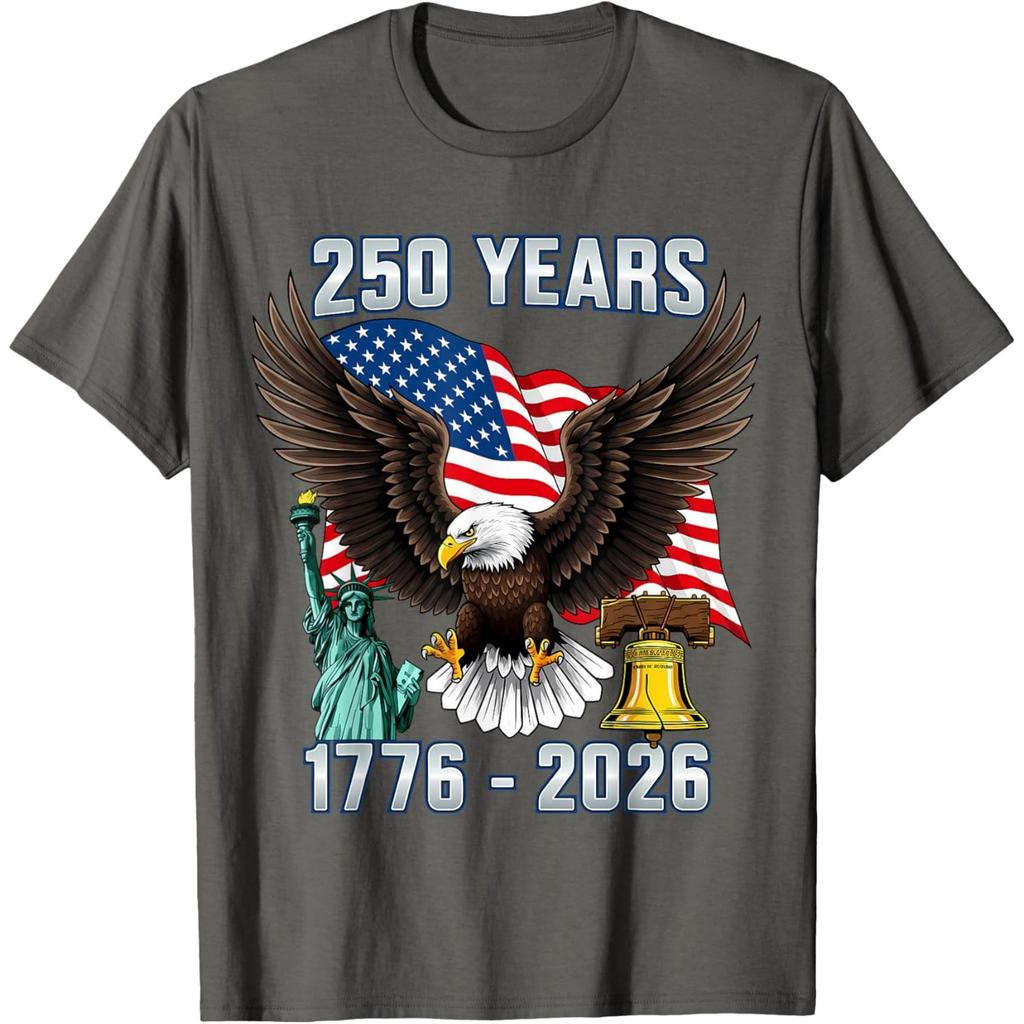 250 Years American 1776-2026 Bicentennial Eagle Graphic T-Shirt Casual Short Sleeve Tee