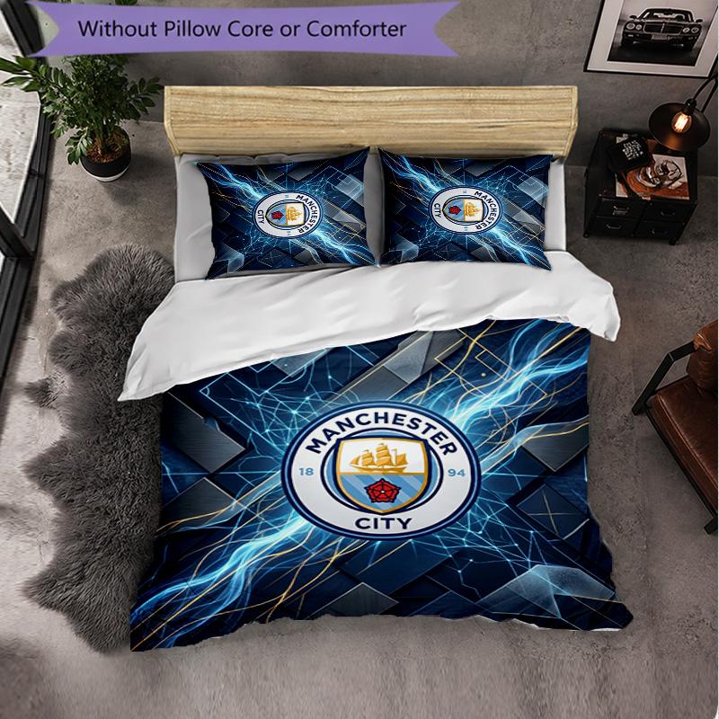Set Lenzuola Manchester City Modello 3 Pezzi Morbida Copripiumino in Microfibra con Federe per Camera da Letto