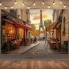 Fundal Cafenea Pariziană Toamnă 2D, Panou Stradal Turn Eiffel