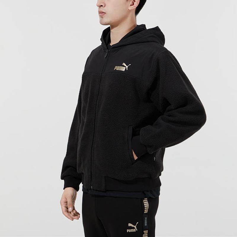 Puma Faux Shearling Warm Hooded Logo Jacket Men Outerwear Black 848253-01