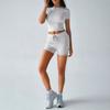 New Women's Solid Yoga Sportswear Set Short Sleeve T-shirt + Belted Shorts Casual Outfit For Spring Summer