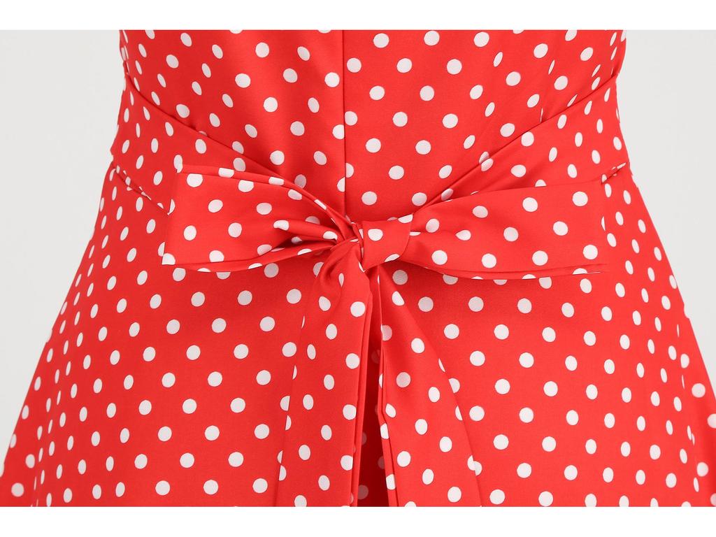 2023 Hot-Selling Barbie Pink Polka Dot Halterneck Ruched Swing Dress