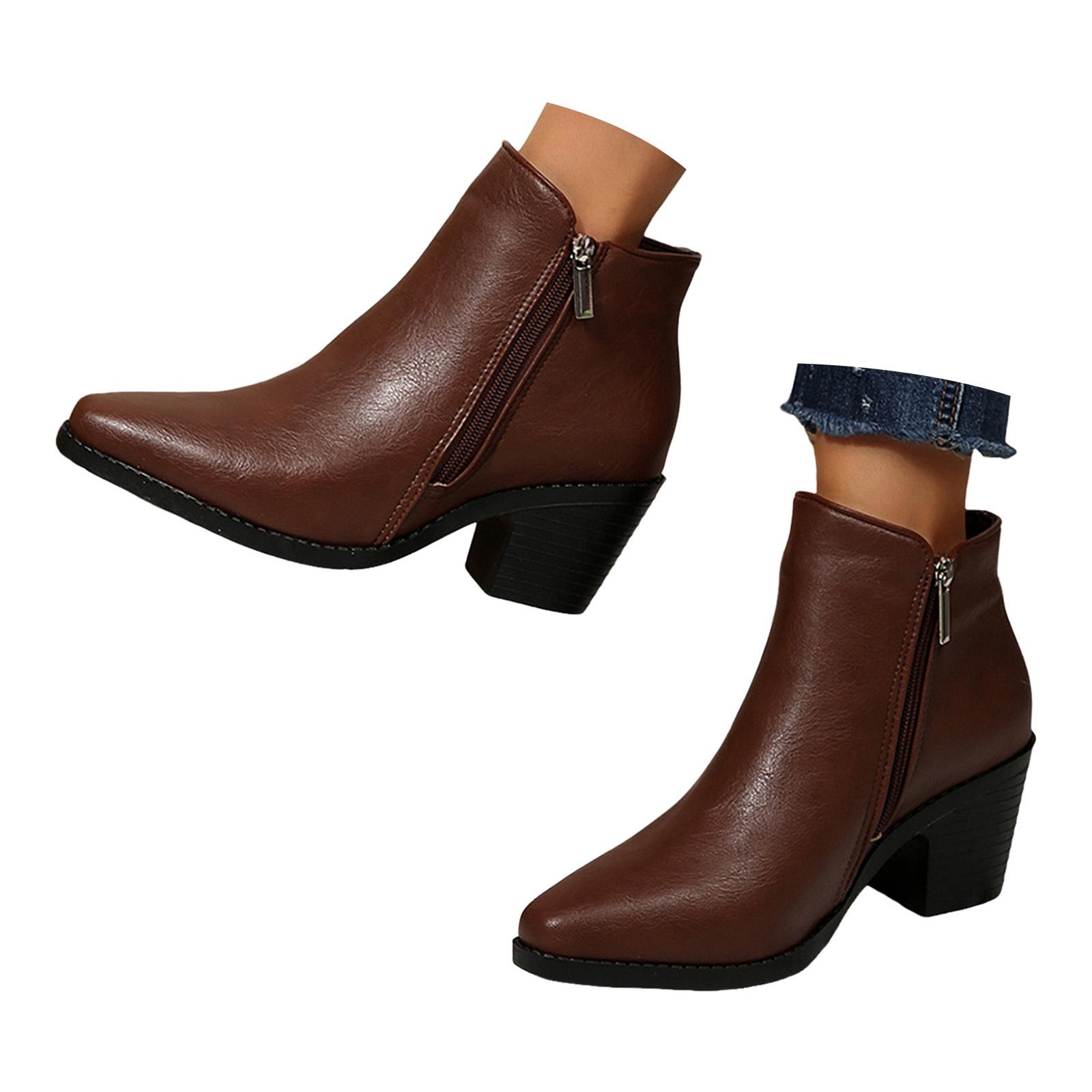 Women's Plus Size Ankle Boots With Square Heel Stylish Casual Round Toe Versatile Sleeves Wedge Boots for Women Lace up cm